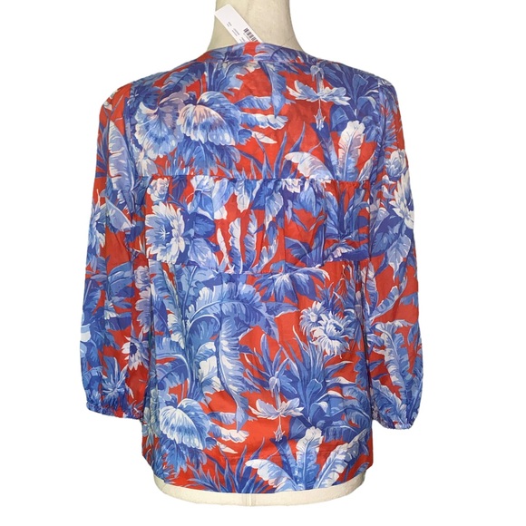 NWT J. Crew Ratti Red Orange & Light Blue Floral Blouse w/ Ruffle - XS P - Picture 7 of 12